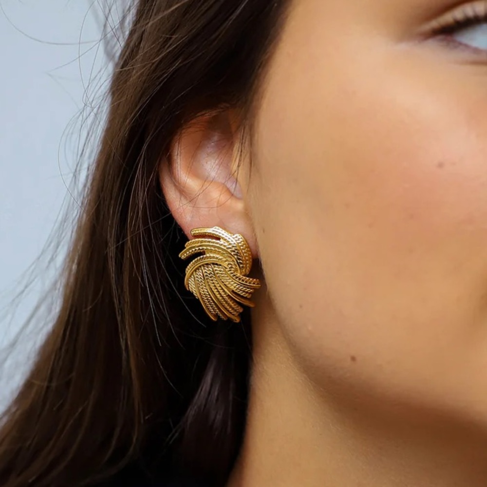 Waterproof gold plated waves earrings - Picture 3 of 3